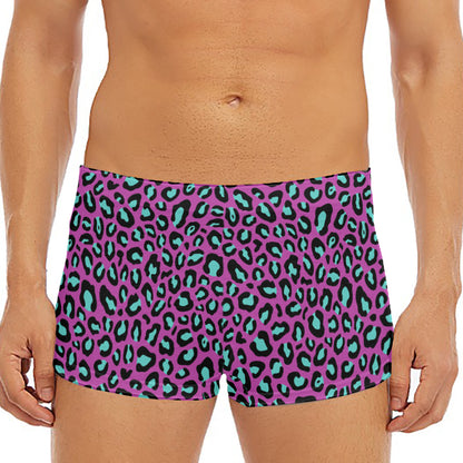 Purple And Teal Leopard Pattern Print Men's Short Boxer Briefs