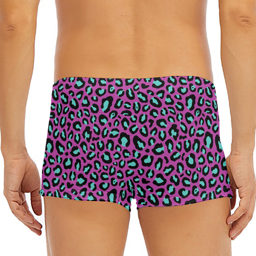 Purple And Teal Leopard Pattern Print Men's Short Boxer Briefs
