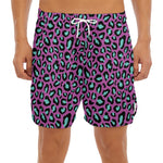 Purple And Teal Leopard Pattern Print Men's Split Running Shorts