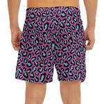 Purple And Teal Leopard Pattern Print Men's Split Running Shorts