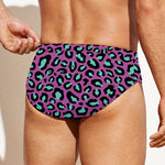 Purple And Teal Leopard Pattern Print Men's Swim Briefs
