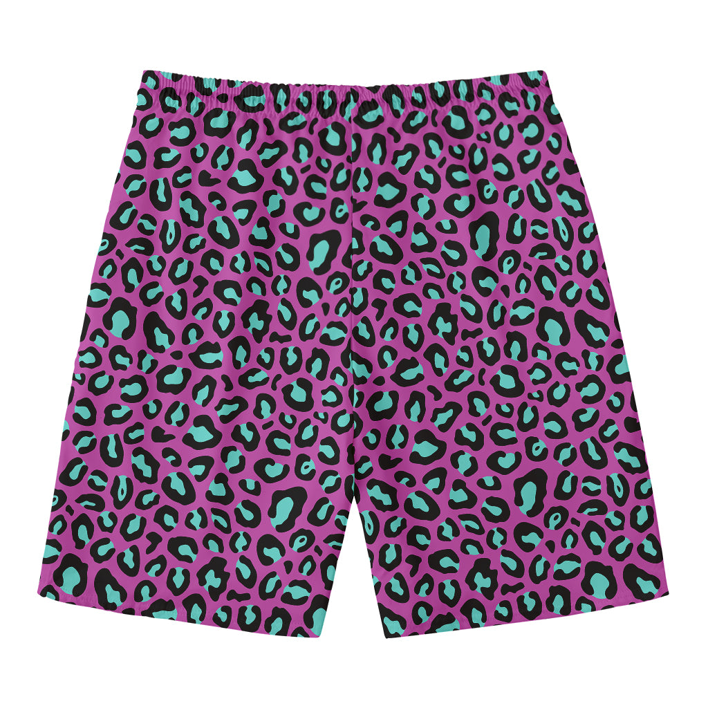 Purple And Teal Leopard Pattern Print Men's Swim Trunks