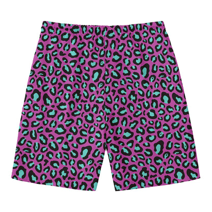 Purple And Teal Leopard Pattern Print Men's Swim Trunks