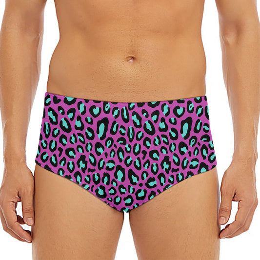 Purple And Teal Leopard Pattern Print Men's Triangle Swim Briefs