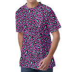 Purple And Teal Leopard Pattern Print Men's Velvet T-Shirt