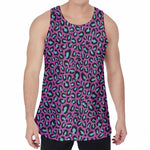 Purple And Teal Leopard Pattern Print Men's Velvet Tank Top