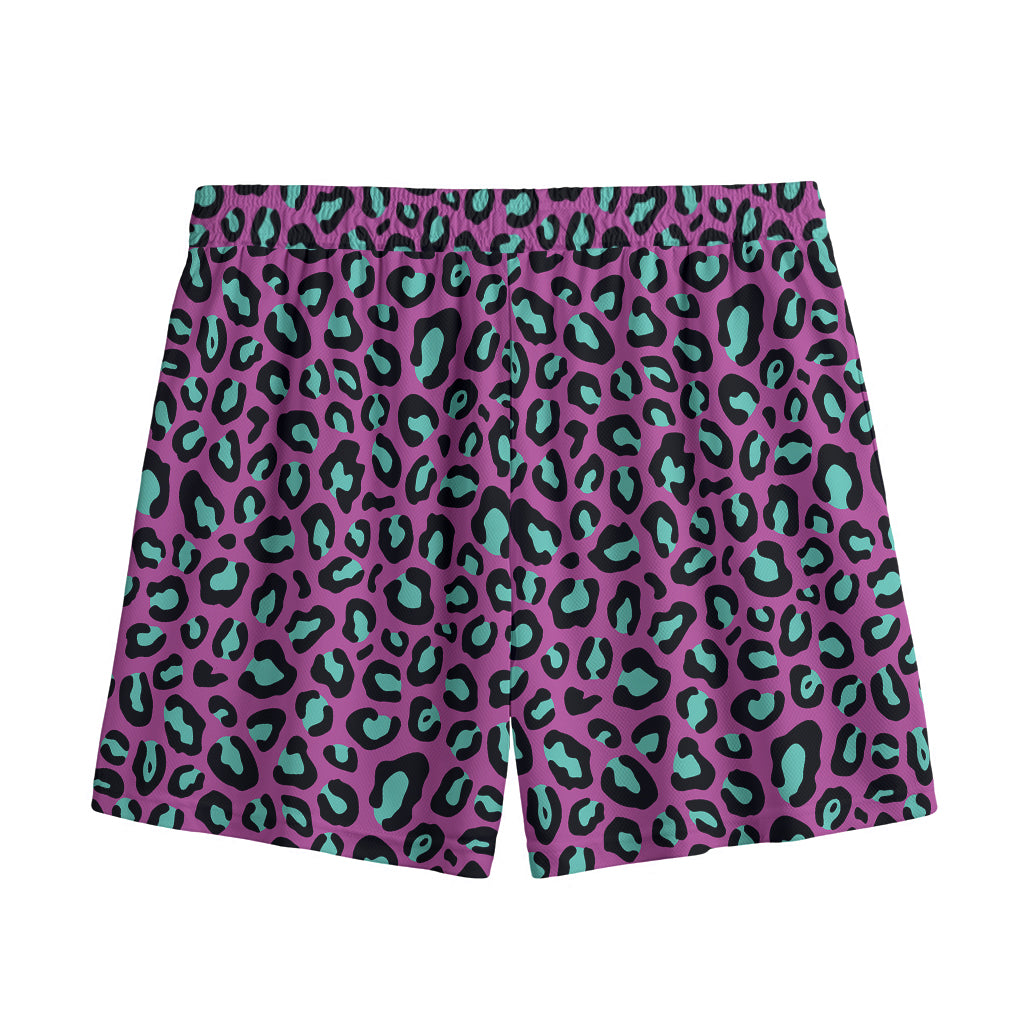 Purple And Teal Leopard Pattern Print Mesh Shorts