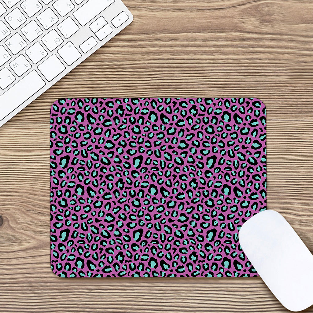 Purple And Teal Leopard Pattern Print Mouse Pad
