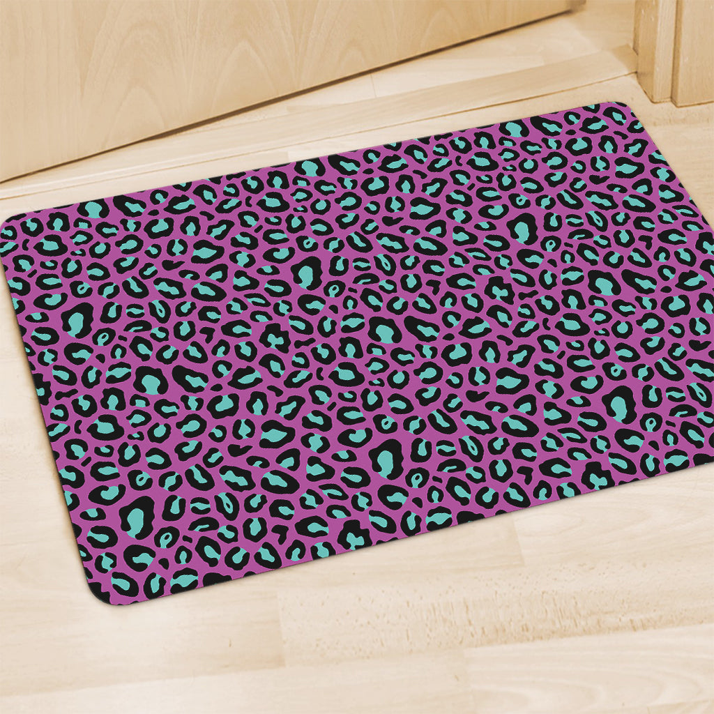 Purple And Teal Leopard Pattern Print Polyester Doormat