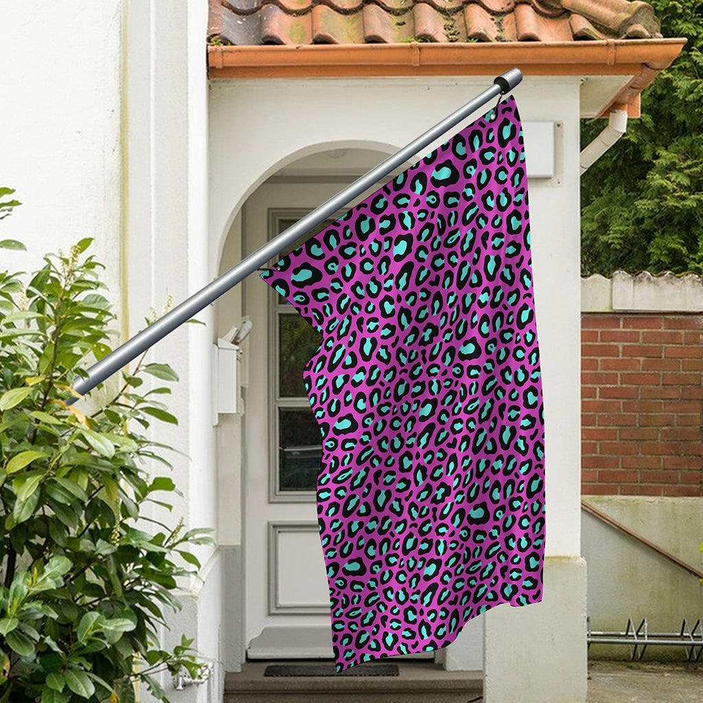 Purple And Teal Leopard Pattern Print Polyester Flag