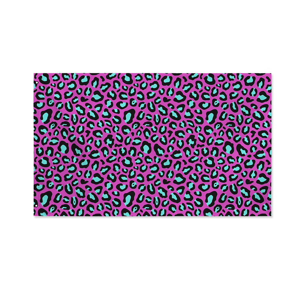 Purple And Teal Leopard Pattern Print Polyester Flag