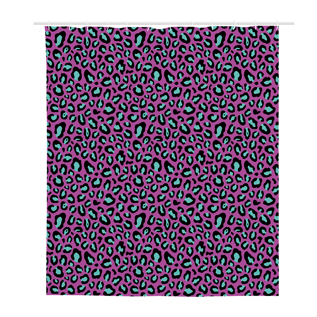 Purple And Teal Leopard Pattern Print Polyester Shower Curtain