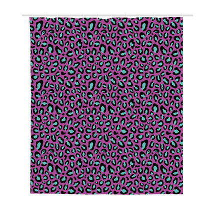 Purple And Teal Leopard Pattern Print Polyester Shower Curtain