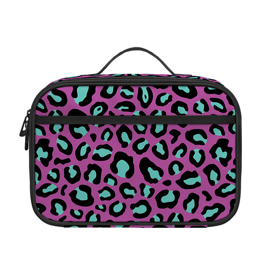 Purple And Teal Leopard Pattern Print Portable Lunch Bag