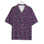 Purple And Teal Leopard Pattern Print Rayon Hawaiian Shirt