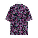 Purple And Teal Leopard Pattern Print Rayon Hawaiian Shirt