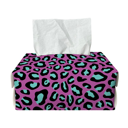 Purple And Teal Leopard Pattern Print Rectangle Tissue Box Cover