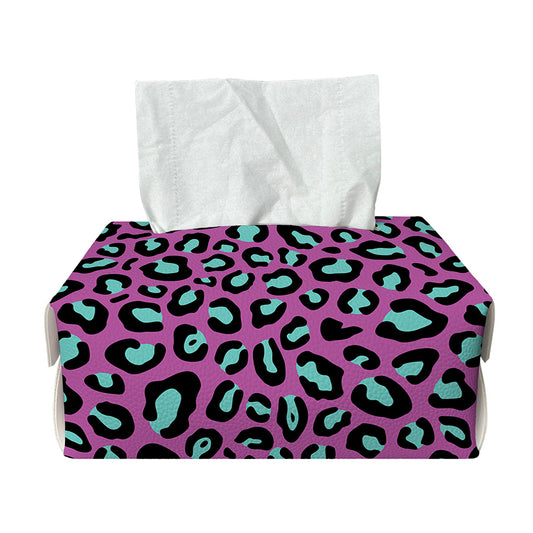 Purple And Teal Leopard Pattern Print Rectangle Tissue Box Cover