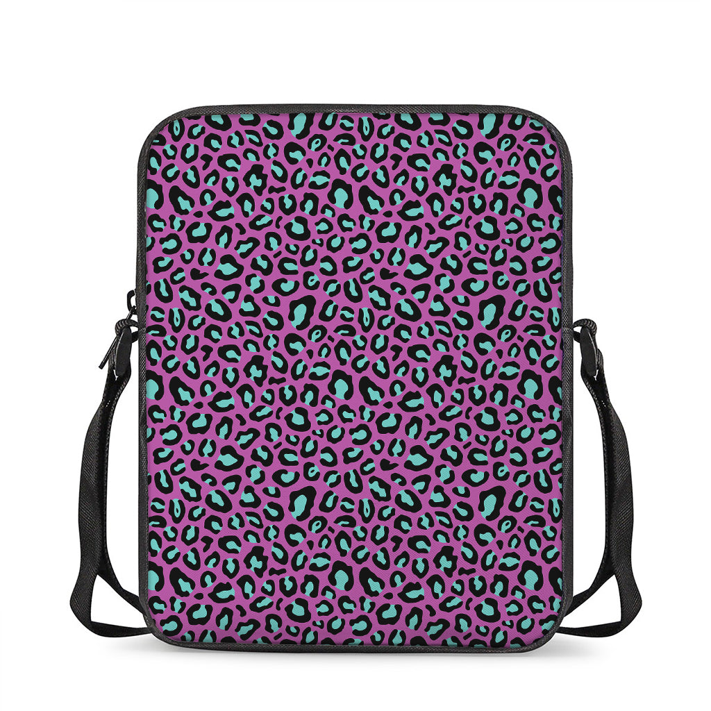 Purple And Teal Leopard Pattern Print Rectangular Crossbody Bag