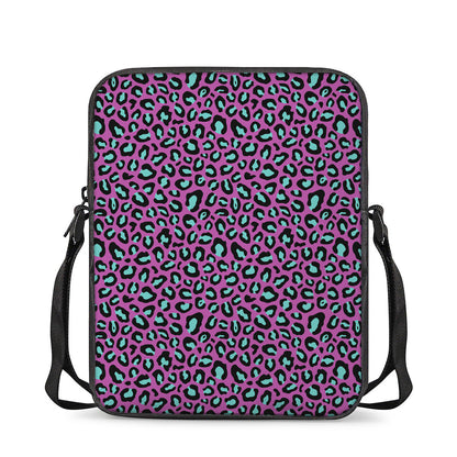 Purple And Teal Leopard Pattern Print Rectangular Crossbody Bag