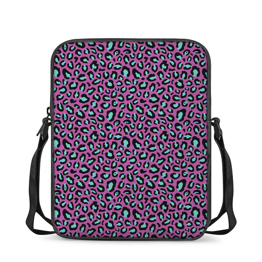 Purple And Teal Leopard Pattern Print Rectangular Crossbody Bag