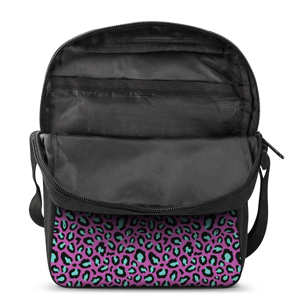 Purple And Teal Leopard Pattern Print Rectangular Crossbody Bag