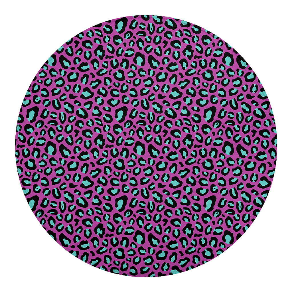 Purple And Teal Leopard Pattern Print Round Blanket