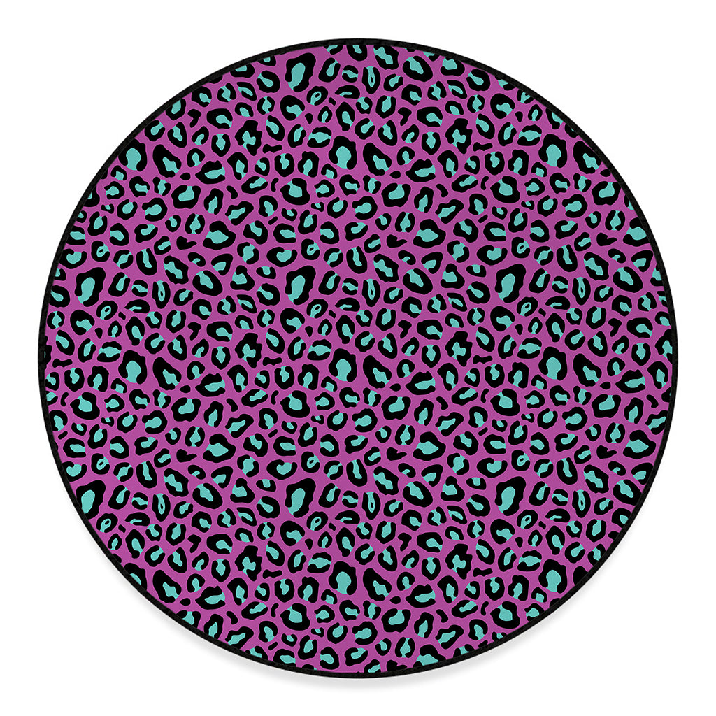 Purple And Teal Leopard Pattern Print Round Floor Mat