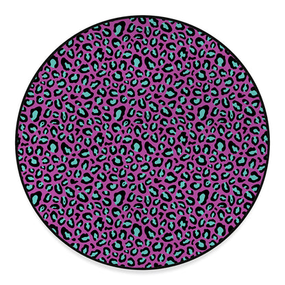 Purple And Teal Leopard Pattern Print Round Floor Mat