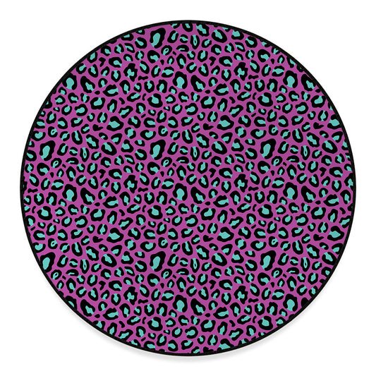 Purple And Teal Leopard Pattern Print Round Floor Mat