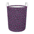 Purple And Teal Leopard Pattern Print Round Laundry Basket