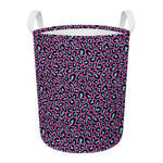 Purple And Teal Leopard Pattern Print Round Laundry Basket