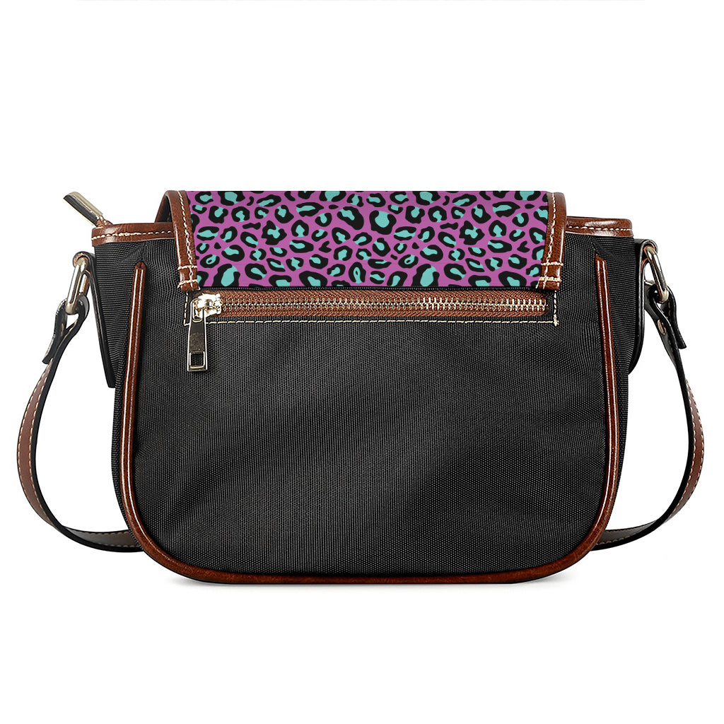Purple And Teal Leopard Pattern Print Saddle Bag