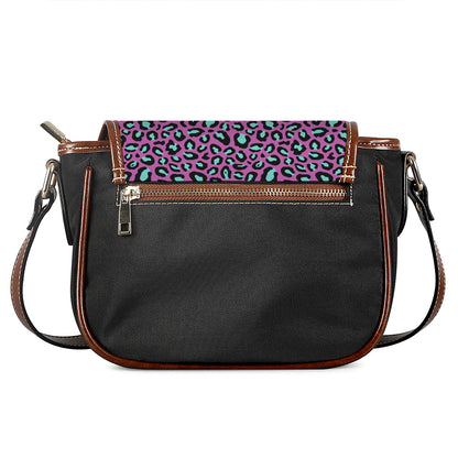 Purple And Teal Leopard Pattern Print Saddle Bag