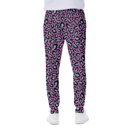 Purple And Teal Leopard Pattern Print Scuba Joggers