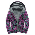 Purple And Teal Leopard Pattern Print Sherpa Lined Zip Up Hoodie