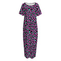 Purple And Teal Leopard Pattern Print Short Sleeve Long Nightdress