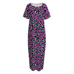 Purple And Teal Leopard Pattern Print Short Sleeve Long Nightdress