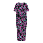 Purple And Teal Leopard Pattern Print Short Sleeve Long Nightdress
