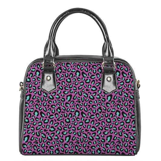Purple And Teal Leopard Pattern Print Shoulder Handbag
