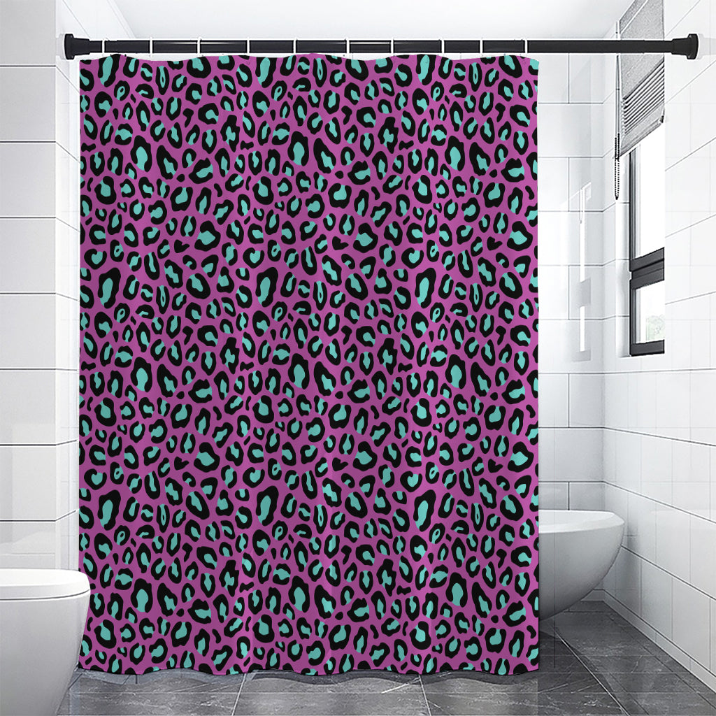 Purple And Teal Leopard Pattern Print Shower Curtain