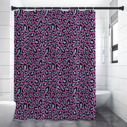Purple And Teal Leopard Pattern Print Shower Curtain