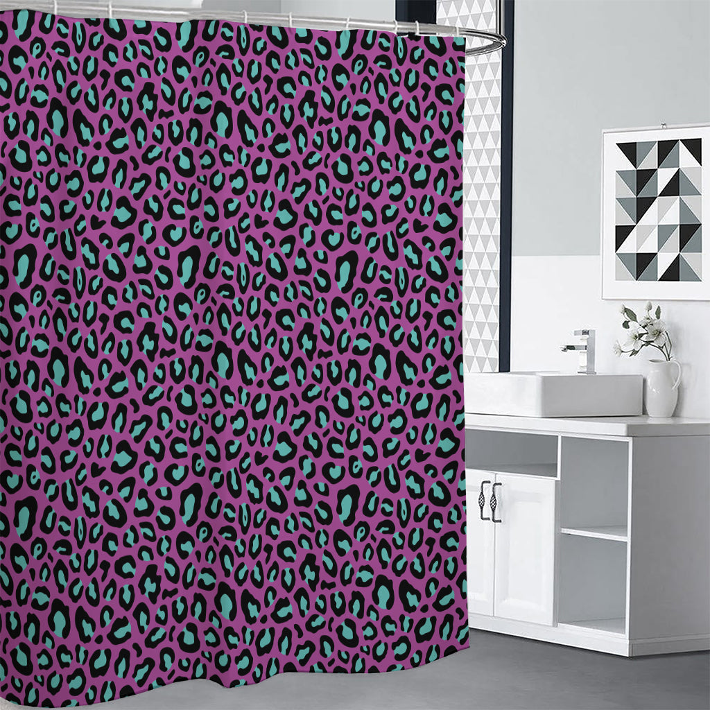 Purple And Teal Leopard Pattern Print Shower Curtain