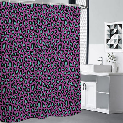 Purple And Teal Leopard Pattern Print Shower Curtain