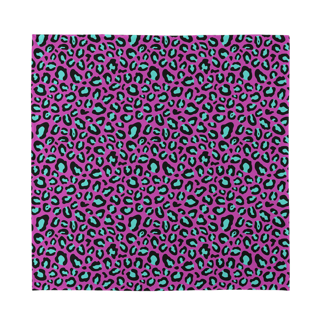Purple And Teal Leopard Pattern Print Silk Bandana