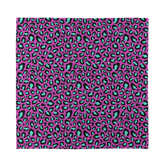 Purple And Teal Leopard Pattern Print Silk Bandana