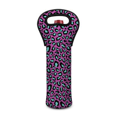 Purple And Teal Leopard Pattern Print Single Neoprene Wine Tote
