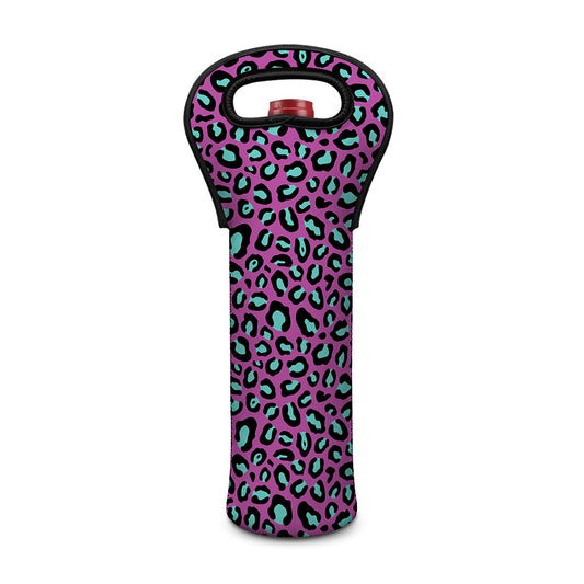 Purple And Teal Leopard Pattern Print Single Neoprene Wine Tote