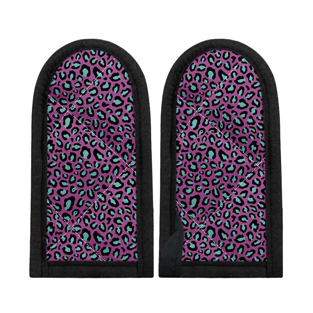 Purple And Teal Leopard Pattern Print Skillet Handle Cover