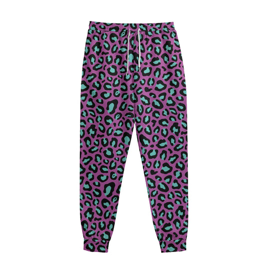 Purple And Teal Leopard Pattern Print Sweatpants